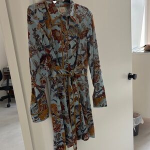 Plenty by Tracy Reese Blue and Brown Long Sleeve Dress Medium Anthropology New